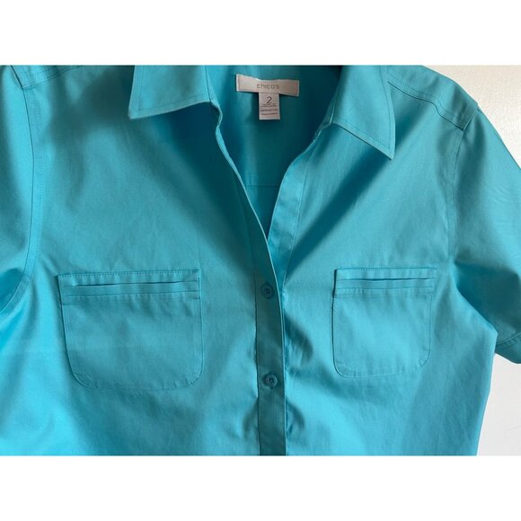 Chico's Size 2 Women No-Iron Short Sleeve Button-Up Blouse - Picture 5 of 6